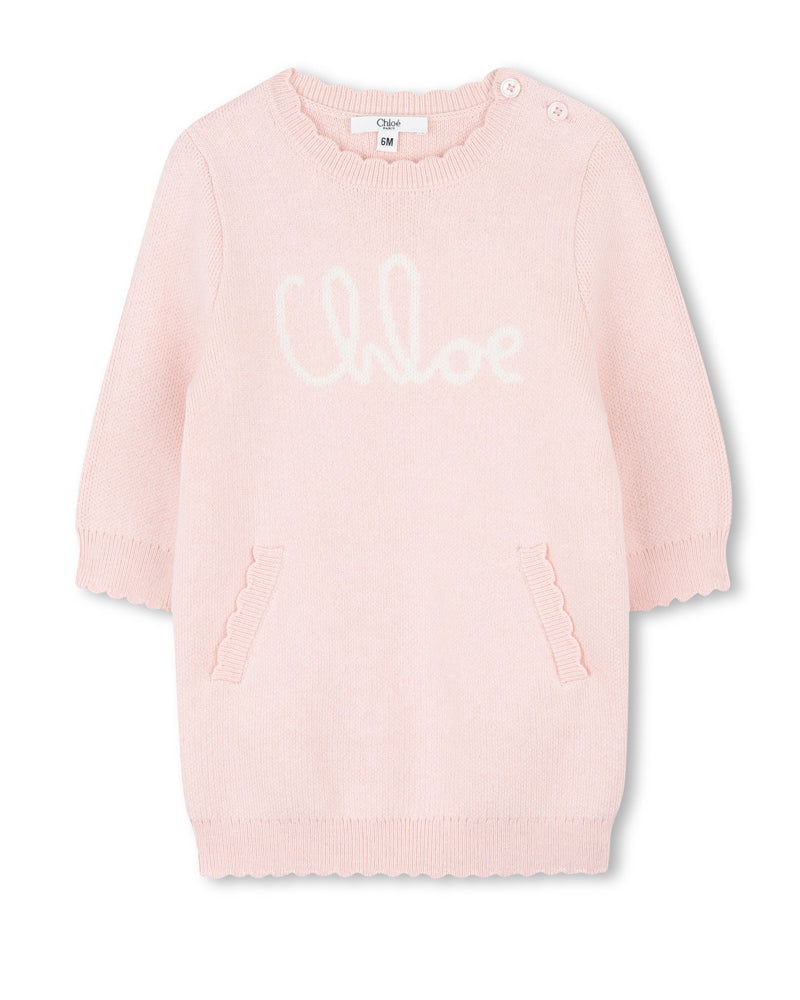 Baby Girls Pink Knit Logo Dress