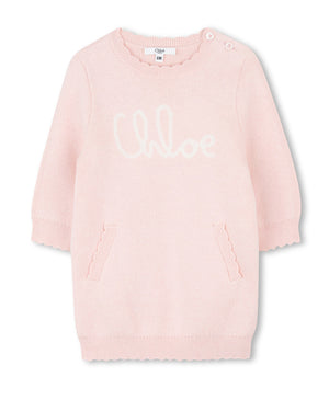 
  
    Chloé
  
 Baby Girls Pink Knit Logo Dress