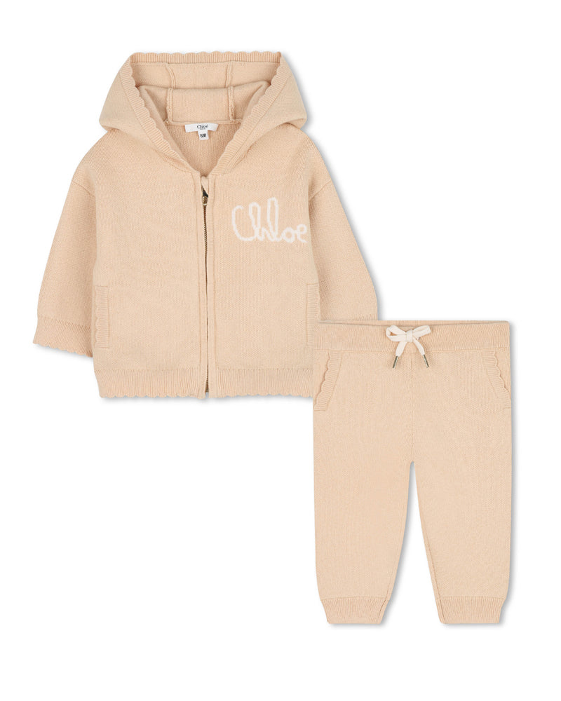 Baby Girls Beige Knit Tracksuit