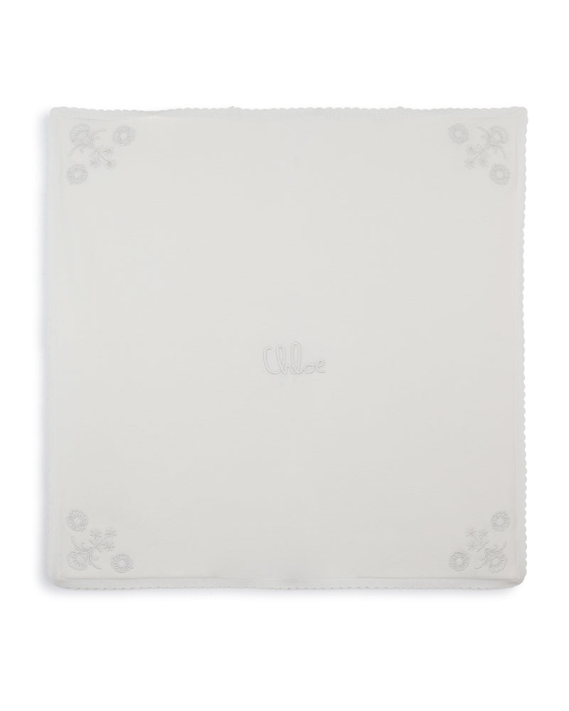 Baby Girls Ivory Embroidered Knit Blanket