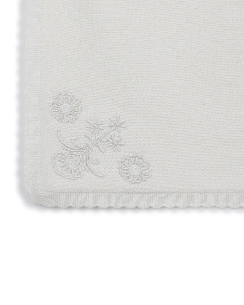 Baby Girls Ivory Embroidered Knit Blanket