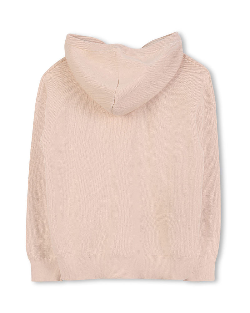 Girls Beige Knit Zip Sweater