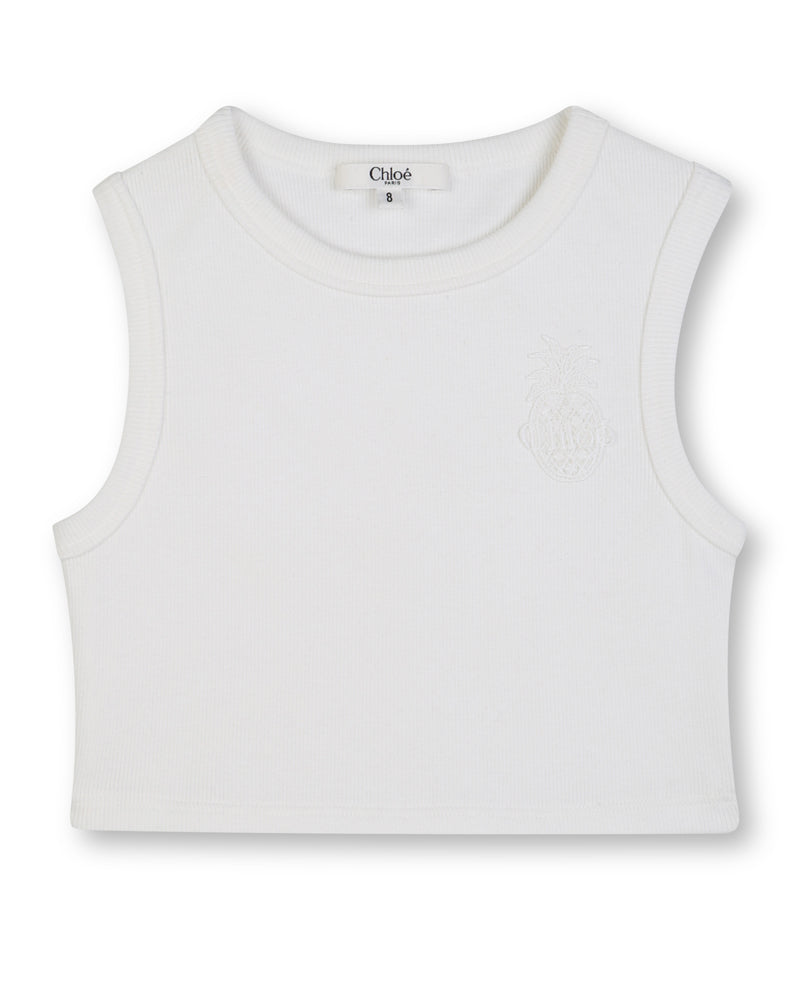 
  
    Chloé
  
 Girls Ivory Ribbed Cropped Tank Top