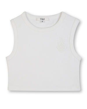 
  
    Chloé
  
 Girls Ivory Ribbed Cropped Tank Top