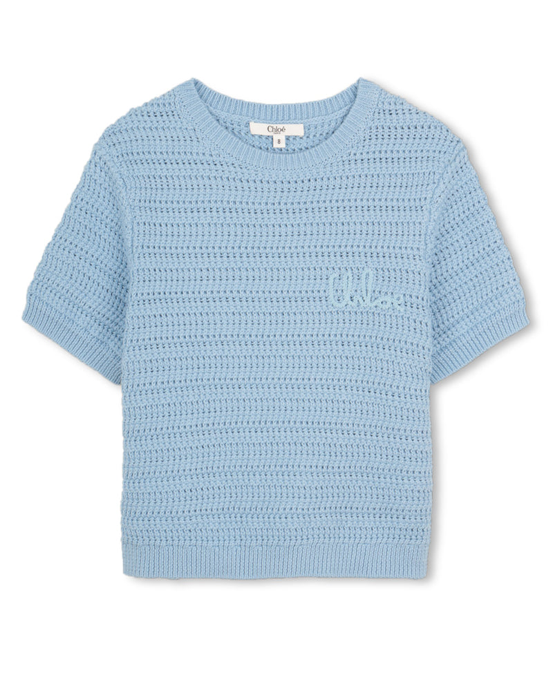 
  
    Chloé
  
 Girls Blue Crochet Knit Sweater