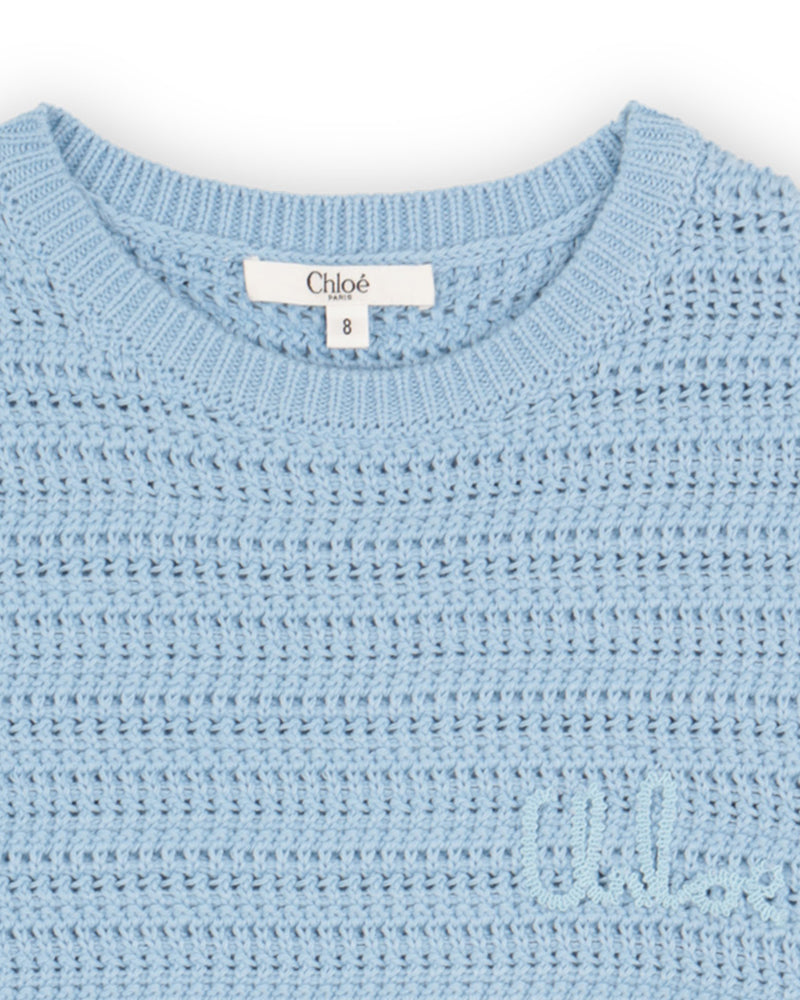 
  
    Chloé
  
 Girls Blue Crochet Knit Sweater
