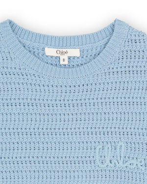 
  
    Chloé
  
 Girls Blue Crochet Knit Sweater