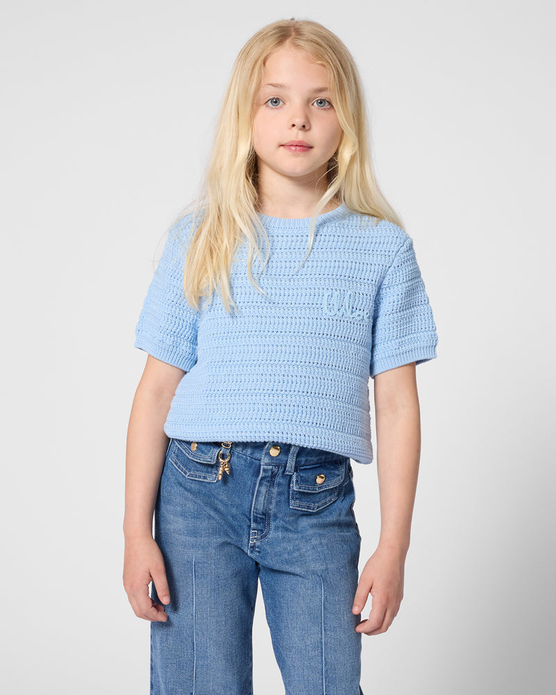 
  
    Chloé
  
 Girls Blue Crochet Knit Sweater