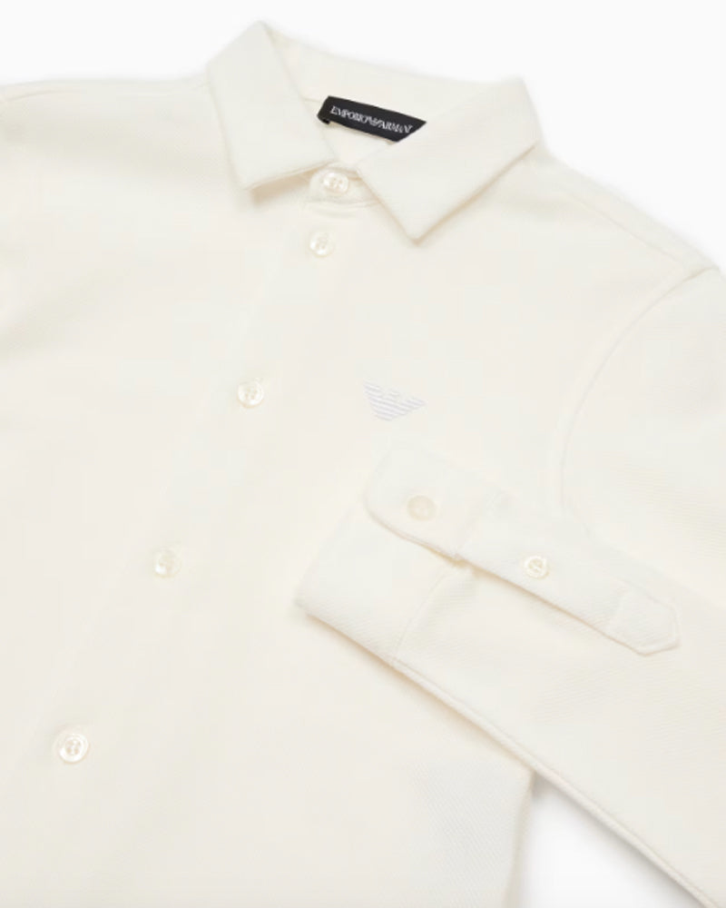 Boys White Cotton Pique Shirt