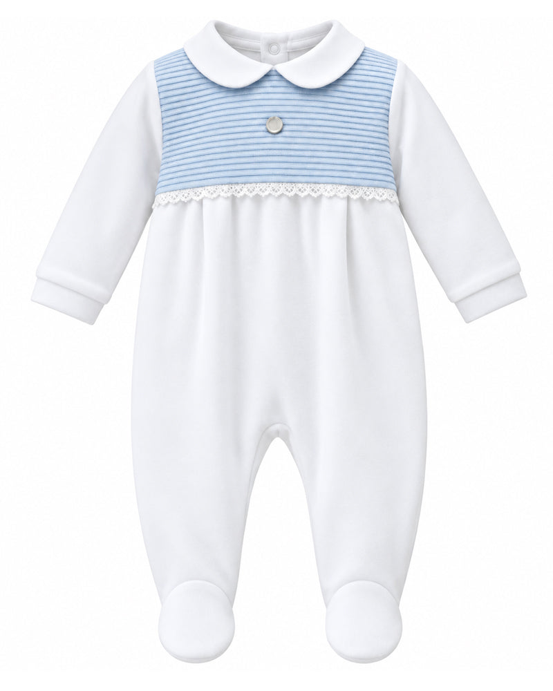 
  
    Pureté
  
    Du
  
    Bébé
  
 Baby Boys Blue/Ivory Velour Onesie