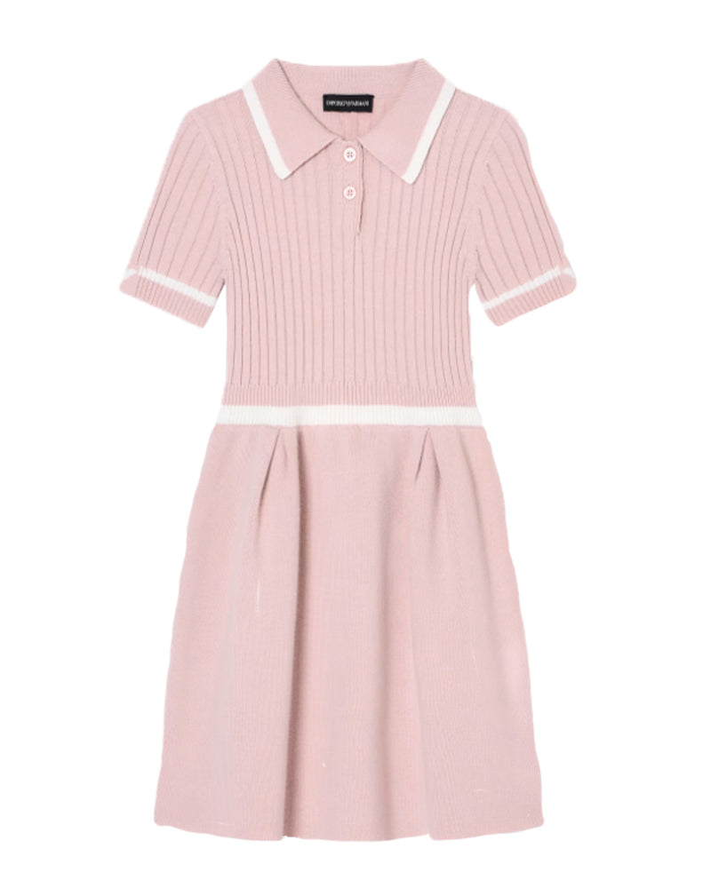 Girls Pink Collared Knit Dress