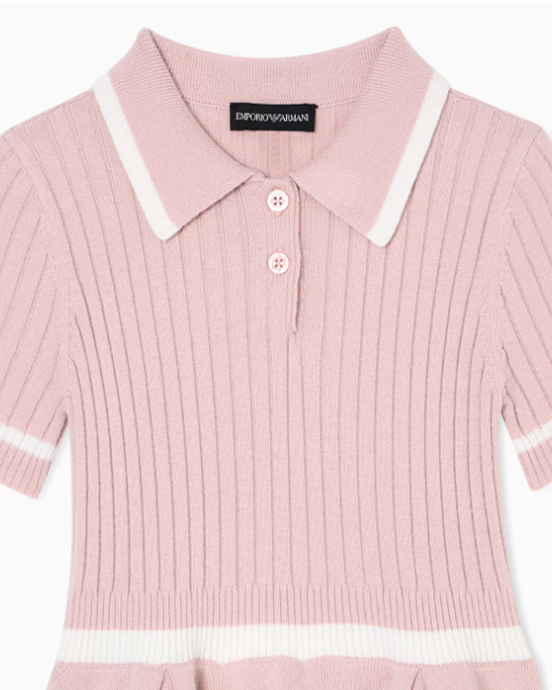 Girls Pink Collared Knit Dress