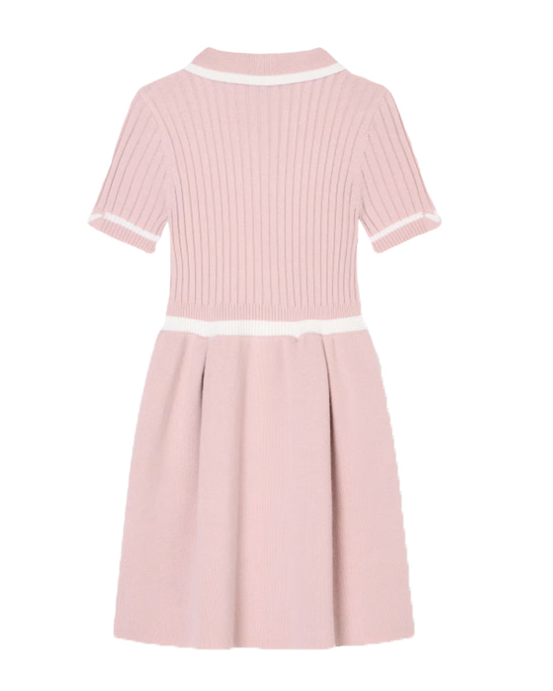 Girls Pink Collared Knit Dress
