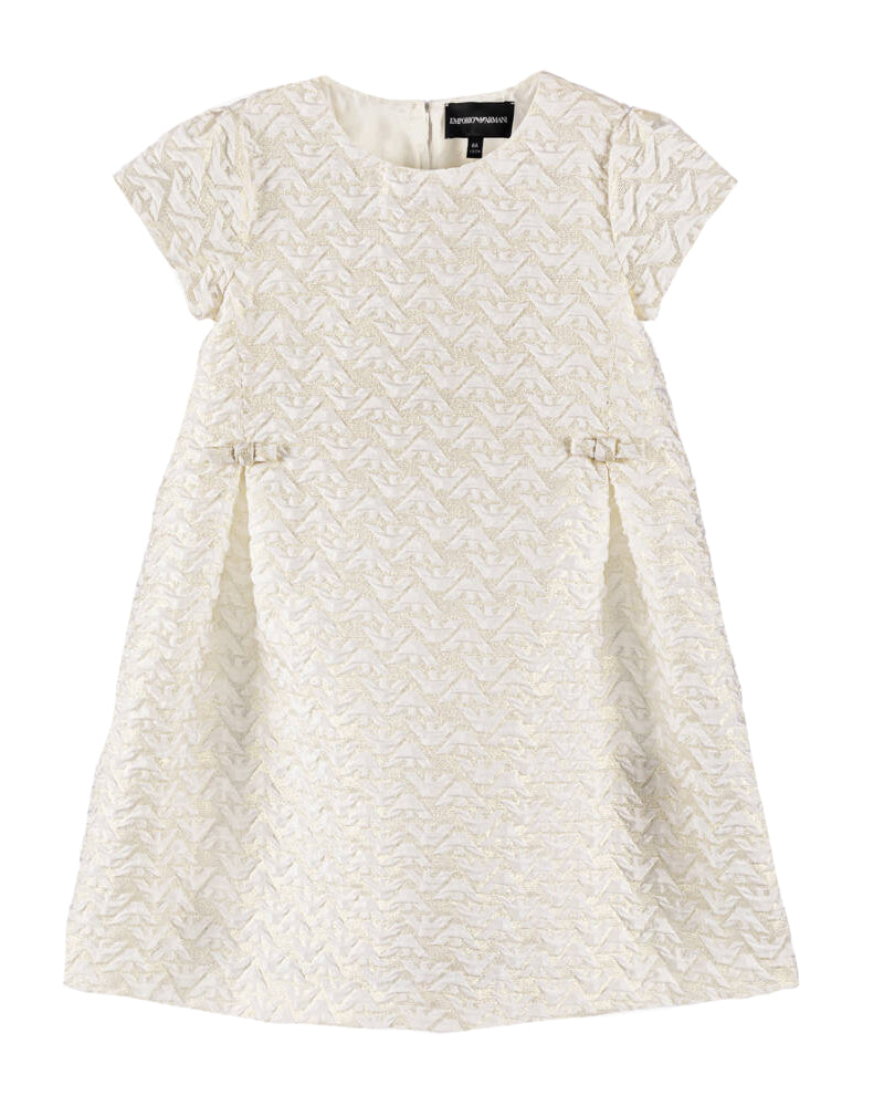 Girls Gold Cap Sleeve Bow Dress