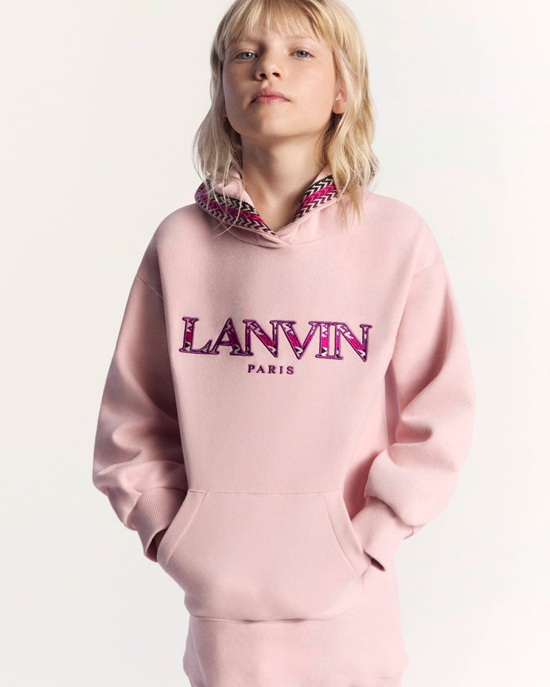 Girls Pink Hooded Logo Sweater Dress