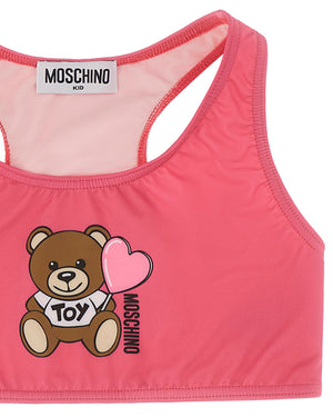 
  
    Moschino
  
 Girls Fuchsia Bear Heart Print Bikini