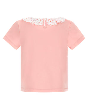 
  
    Moschino
  
 Girls Pink Lace Collar Logo T-Shirt