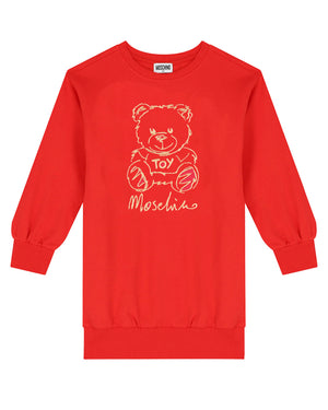 
  
    Moschino
  
 Girls Red Teddy Embroidery Sweatshirt Dress