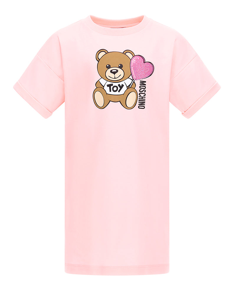 Girls Pink Bear Heart Print Dress