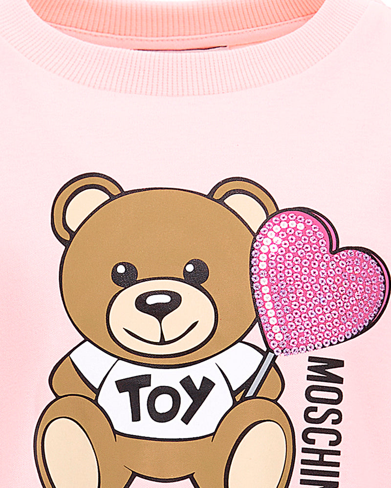 Girls Pink Bear Heart Print Dress