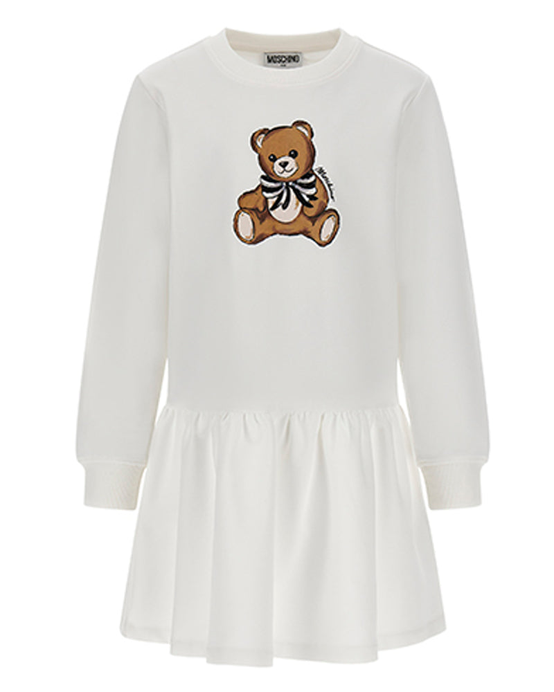 Girls White Bear Sweater Dress