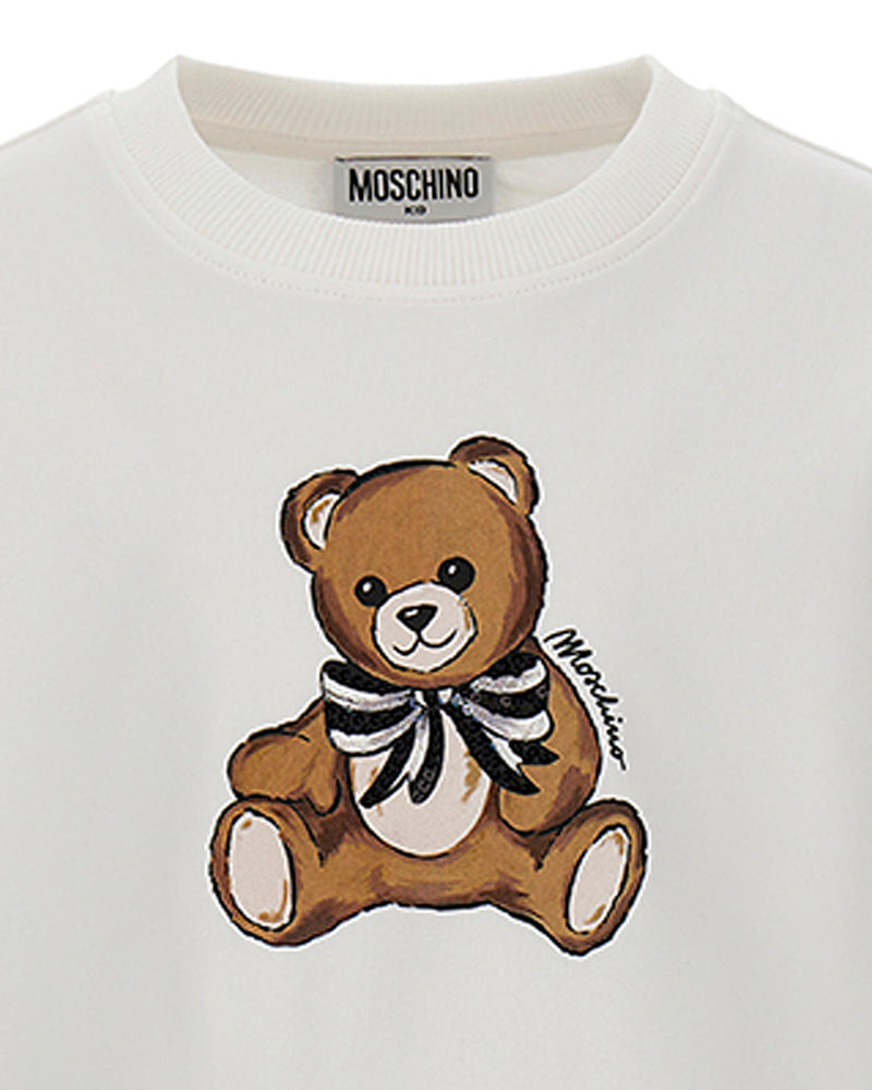 Girls White Bear Sweater Dress