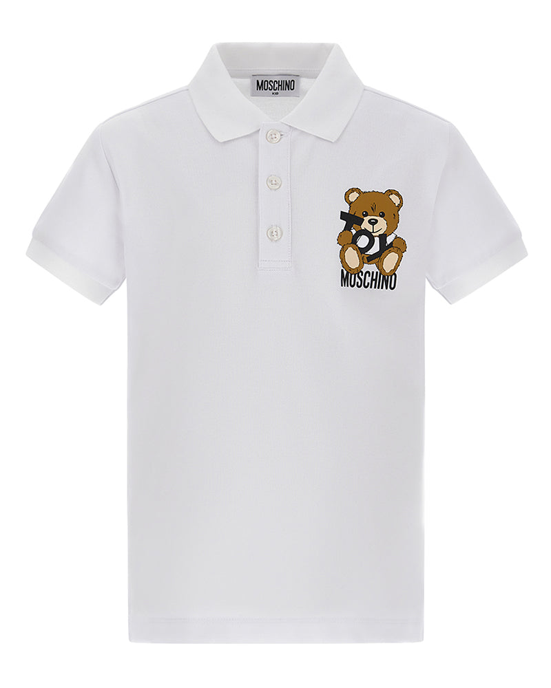 Boys White Toy Bear Polo