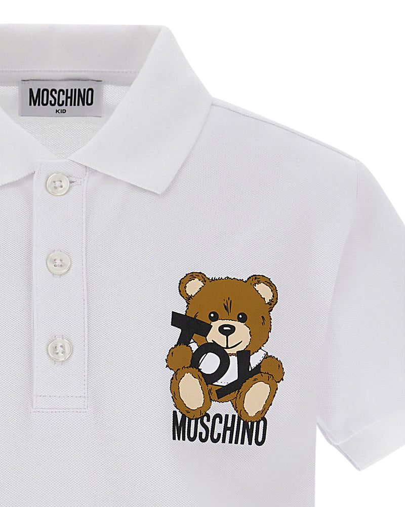 Boys White Toy Bear Polo