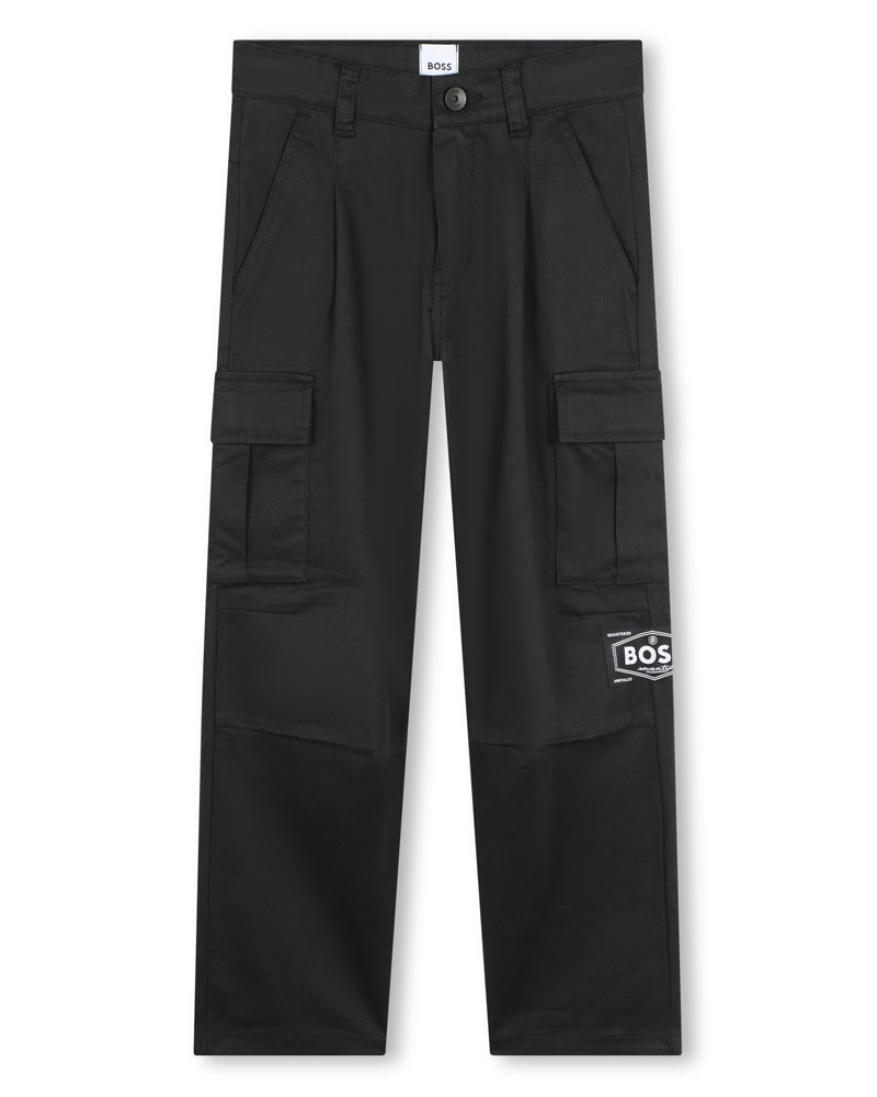 Boys Black Slim Fit Cargo Pants