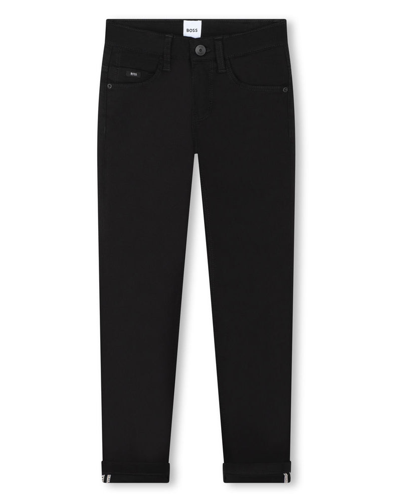 Boys Black Slim Fit Cotton Twill Pants