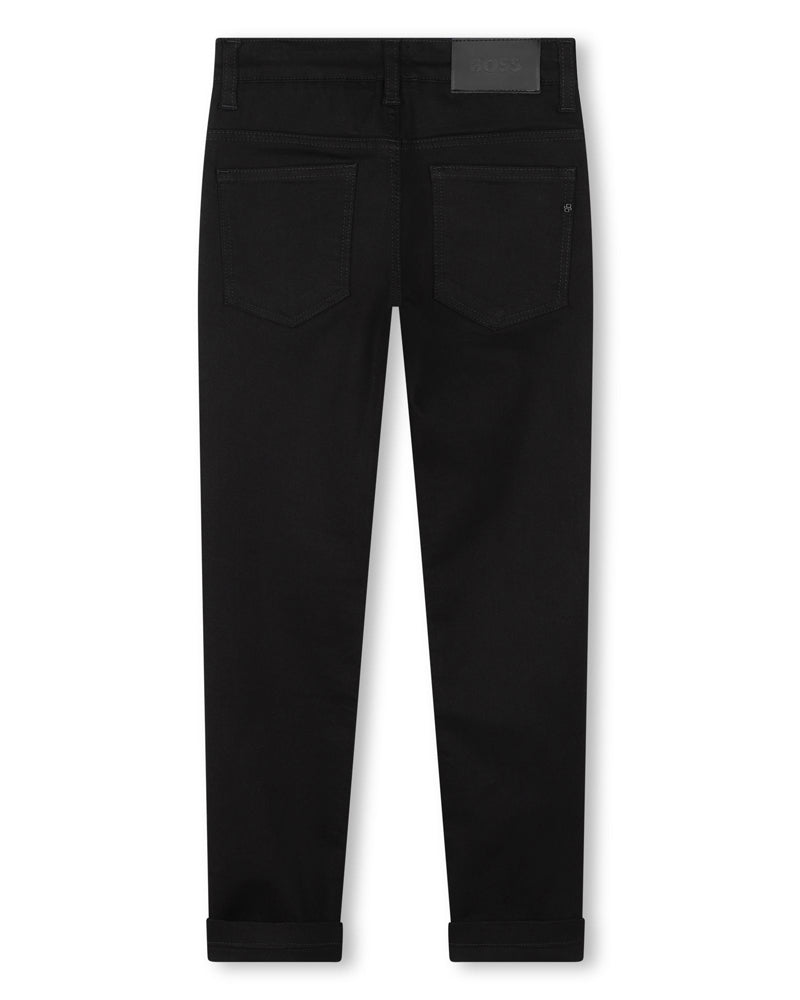 Boys Black Slim Fit Cotton Twill Pants