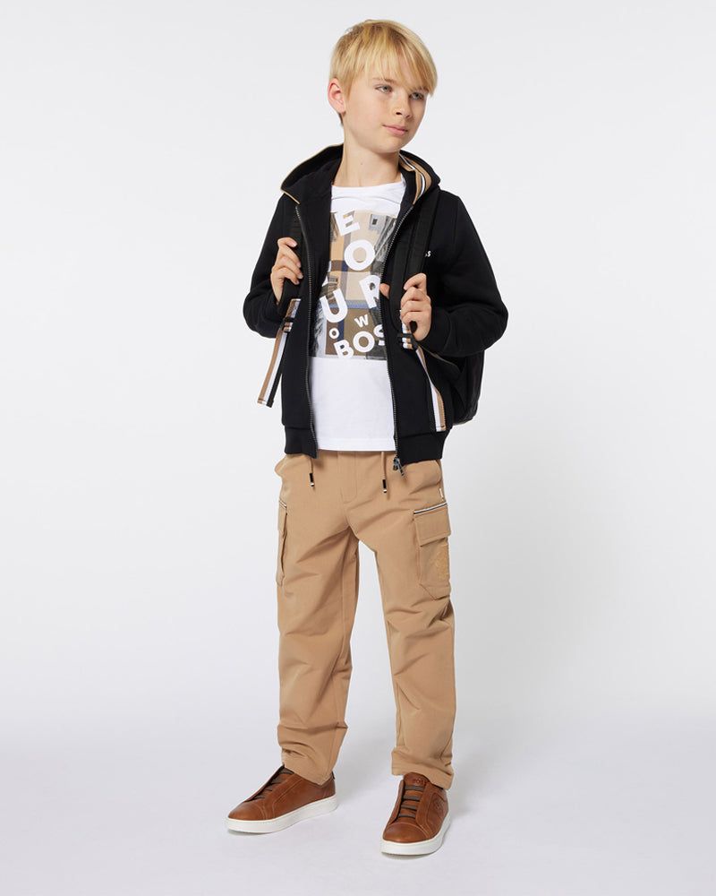 Boys Beige Slim Fit Cargo Pants