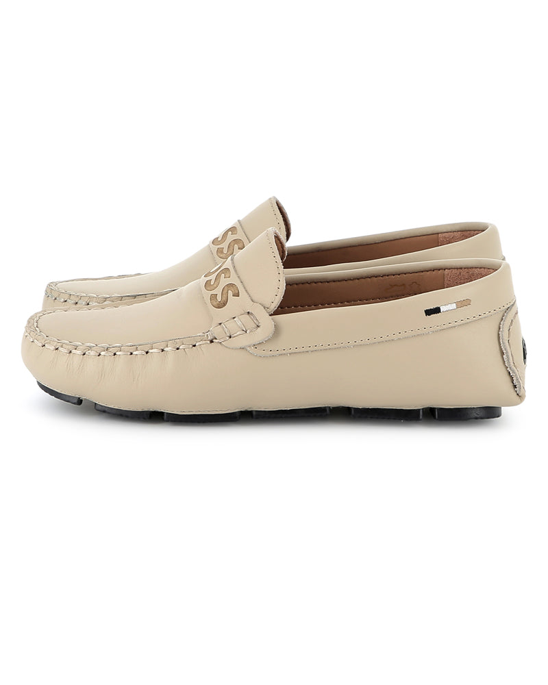 Boys Beige Leather Loafer