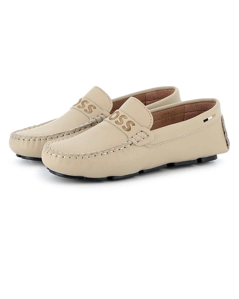 Boys Beige Leather Loafer