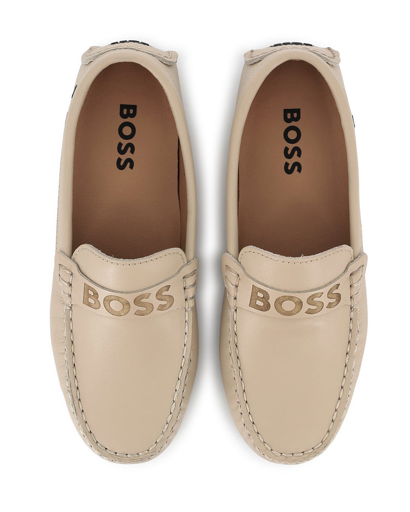 Boys Beige Leather Loafer