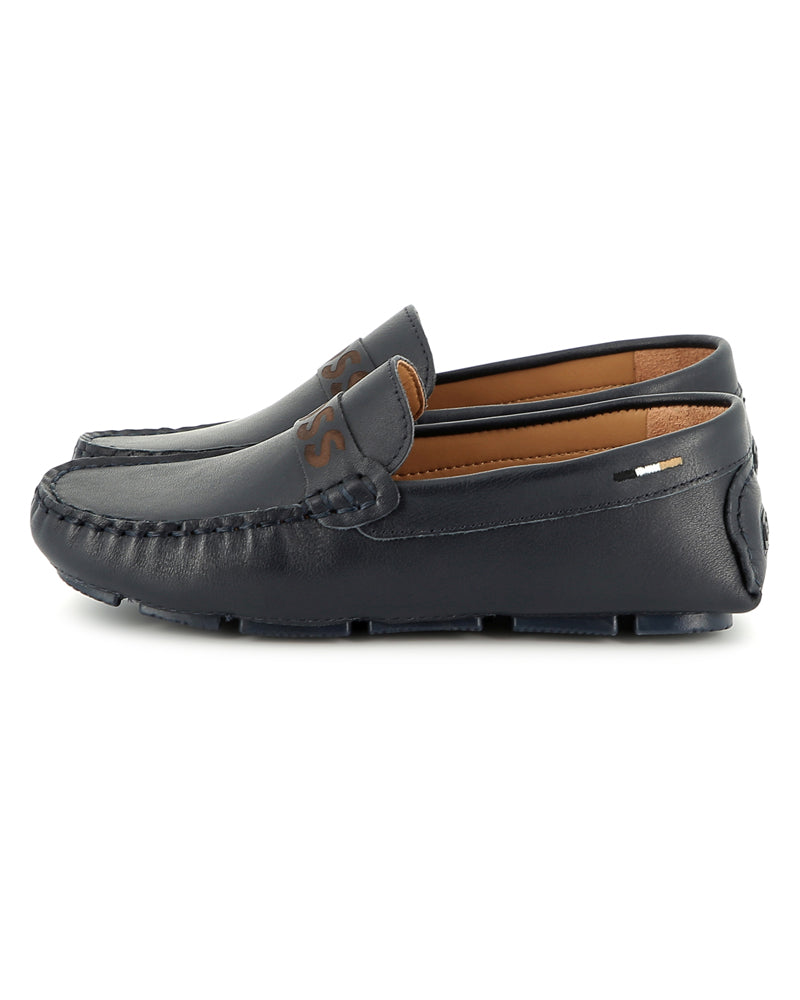 Boys Navy Leather Loafer