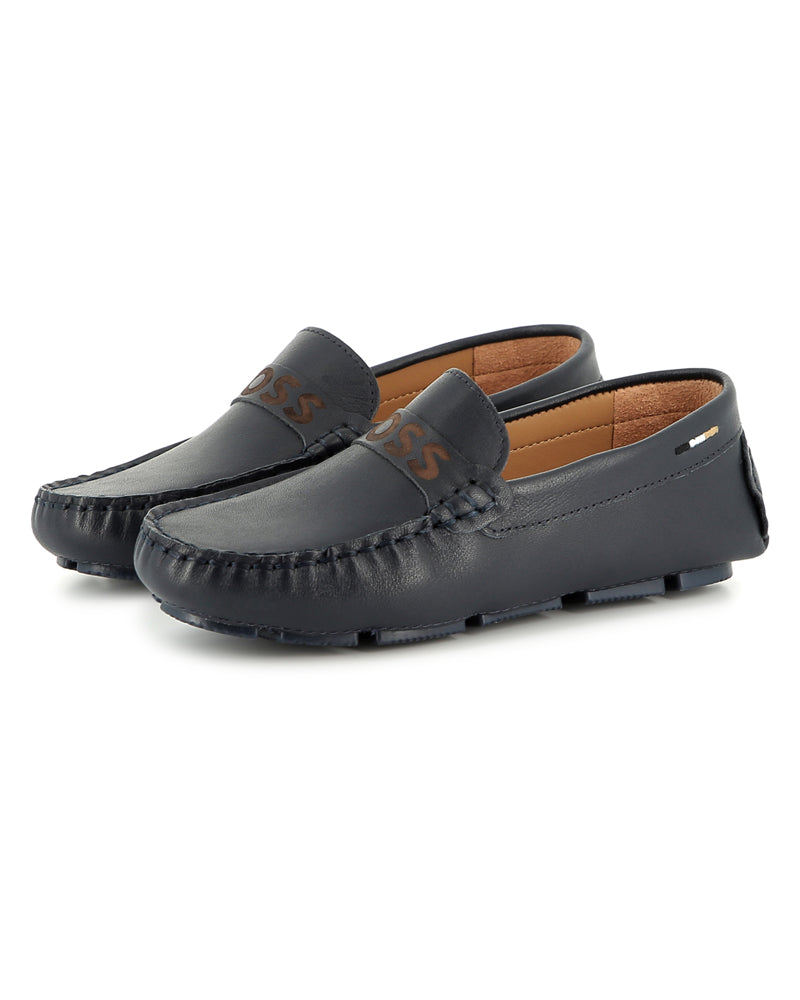 Boys Navy Leather Loafer