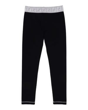 
  
    Fendi
  
 Girls Black Lycra Leggings FF Trim