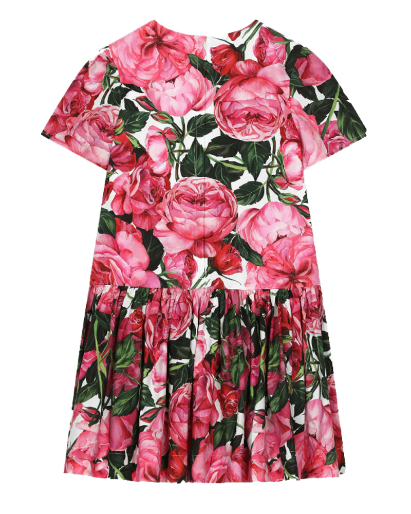 Girls Fuchsia Rose Print Floral Dress