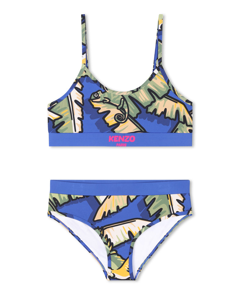 Girls Blue Leaf Print Bikini