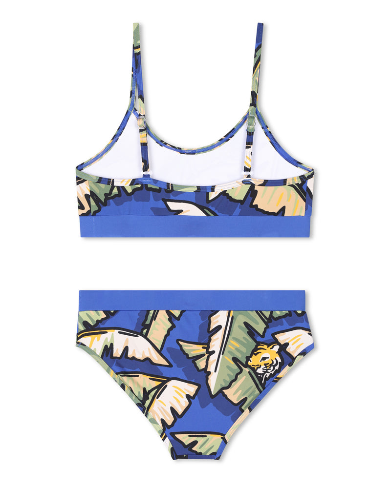 Girls Blue Leaf Print Bikini