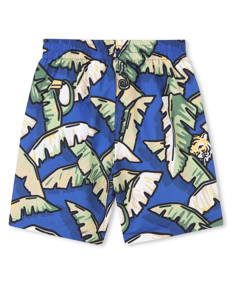 Boys Blue Leaf Print Swim Shorts