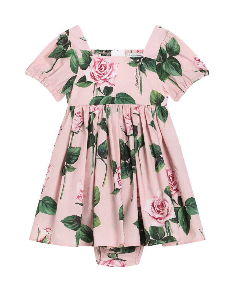 Dolce & Gabbana Kids Baby Girls Pink Rose Print Dress