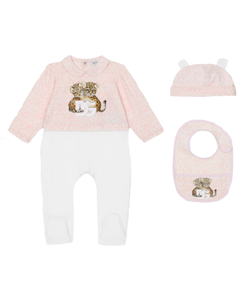 Dolce Gabbana Pink Set For Baby Girl With Logo And Leoaprds Babies Unisex