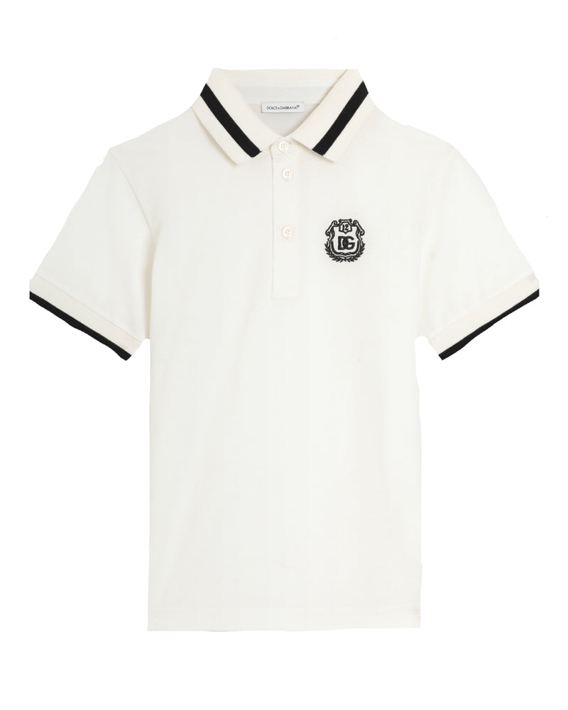 
  
    Dolce
  
    &
  
    Gabbana
  
 Boys White DG Crest Piqué Polo