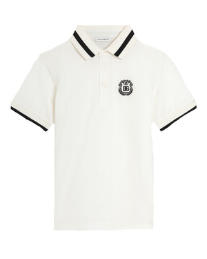 
  
    Dolce
  
    &
  
    Gabbana
  
 Boys White DG Crest Piqué Polo