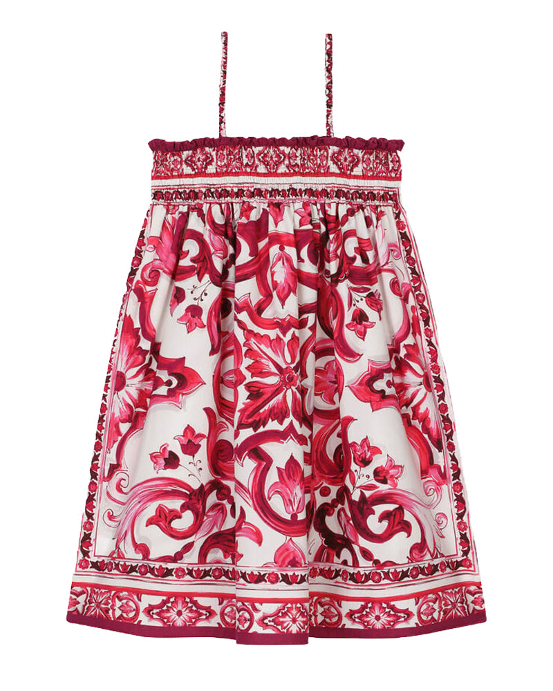 Girls Fuchsia Majolica-Print Dress