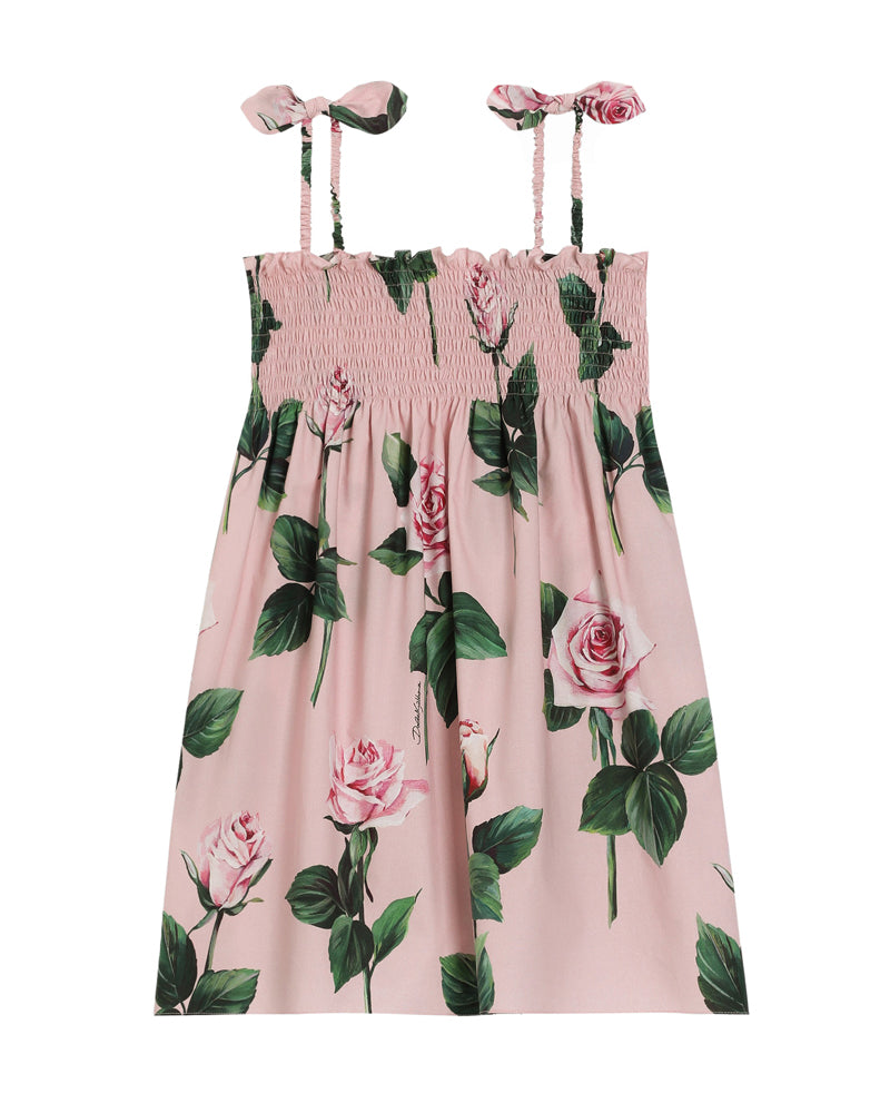 Girls Pink Rose Print Sleeveless Dress