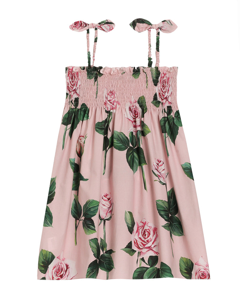 Girls Pink Rose Print Sleeveless Dress