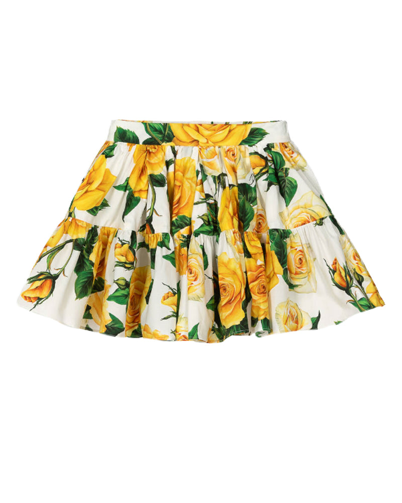 Girls Yellow Rose Print Skirt